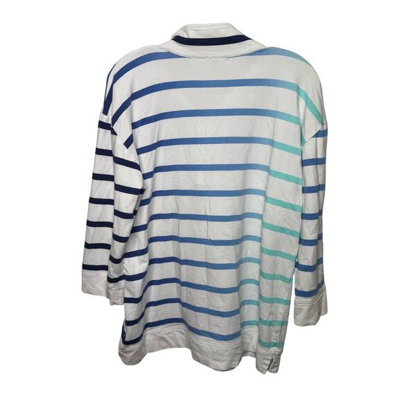 T by Talbots Striped Quarter Zip Pullover Sweatshirt XL Blue Green White Casual - Picture 2 of 10
